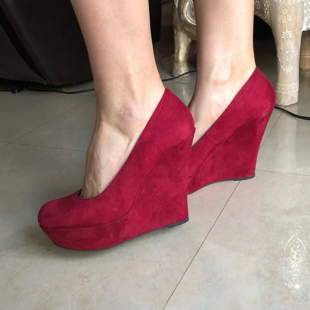 Red Suede Wedges